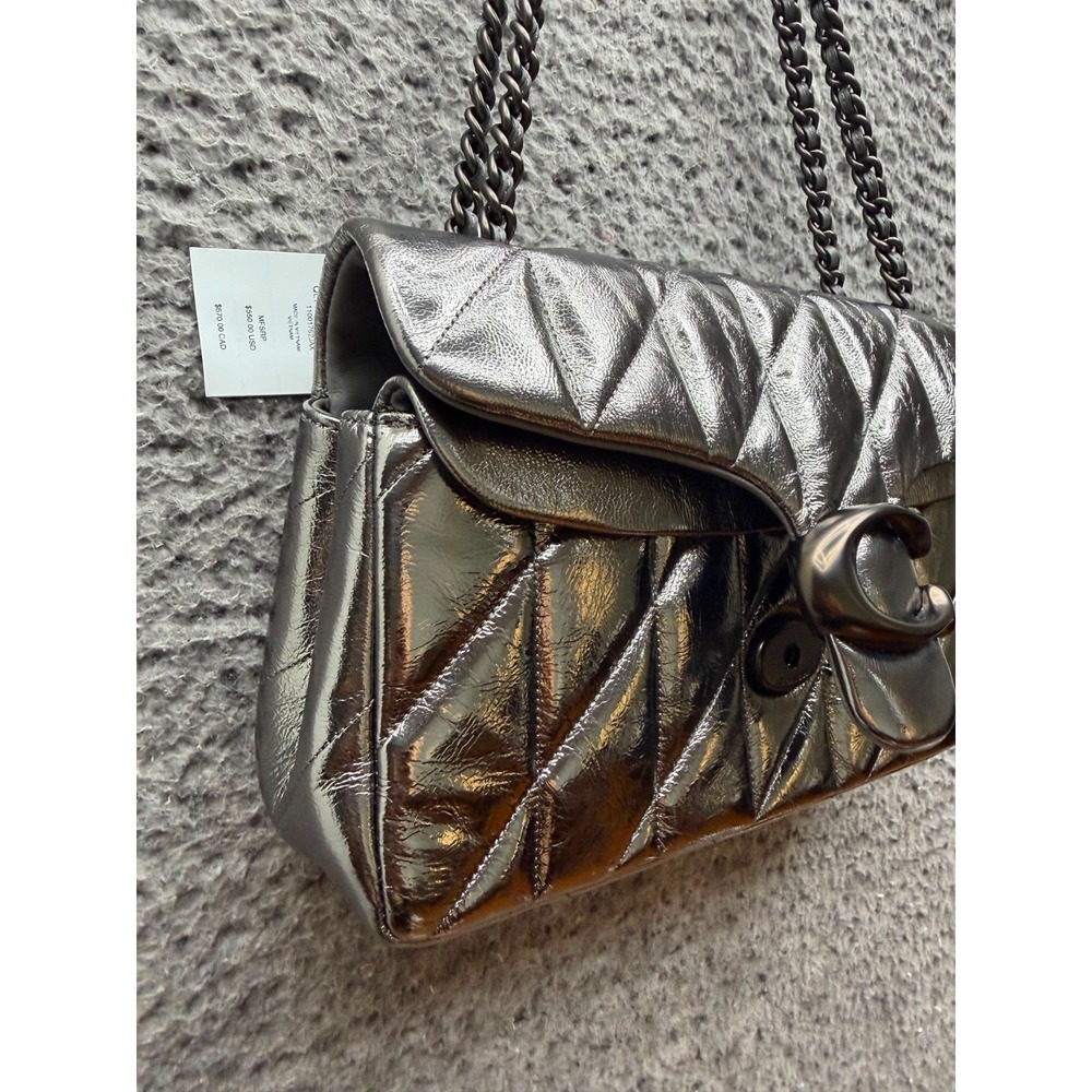 NWD Coach Quilted Metallic Leather Tabby Shoulder Bag 26 Anthracite Black - Picture 4 of 12